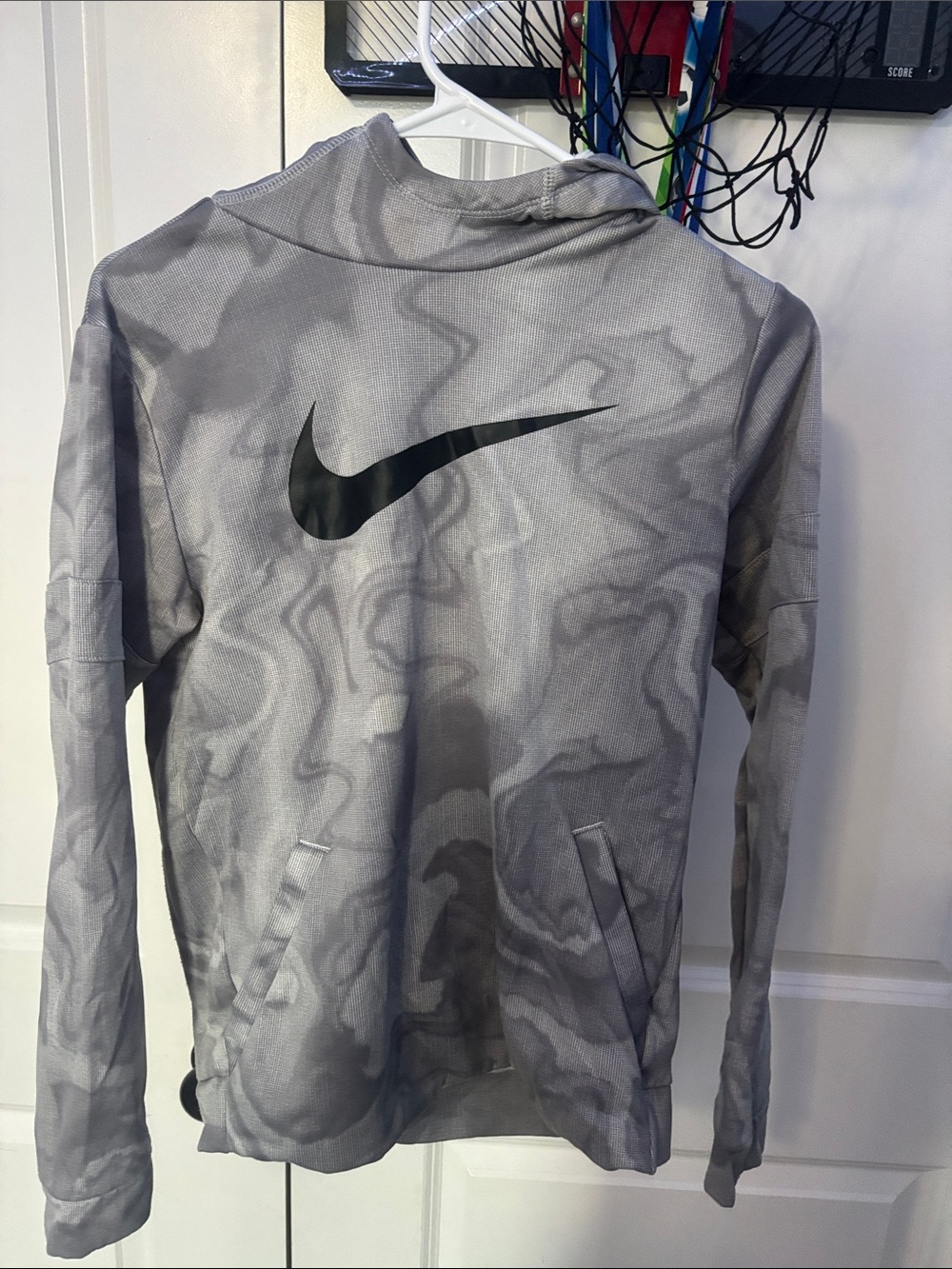 Nike Gray Marbled Performance Hoodie Jacket with Black Swoosh